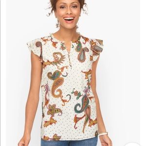 Petite Talbots FLUTTER SLEEVE COTTON TOP - TWINKLE PAISLEY